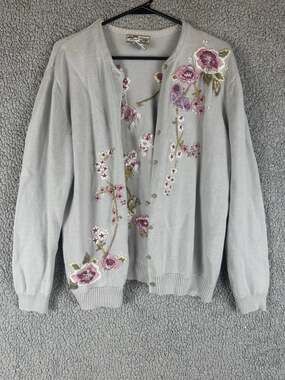 Vintage Heirloom Collectibles Womens Floral Embroidered Sweater SZ L